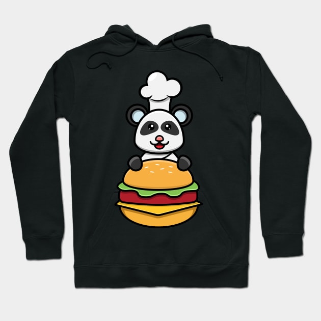 Sticker and Label Of  Cute Baby Panda Chef On Burger Hoodie by tedykurniawan12